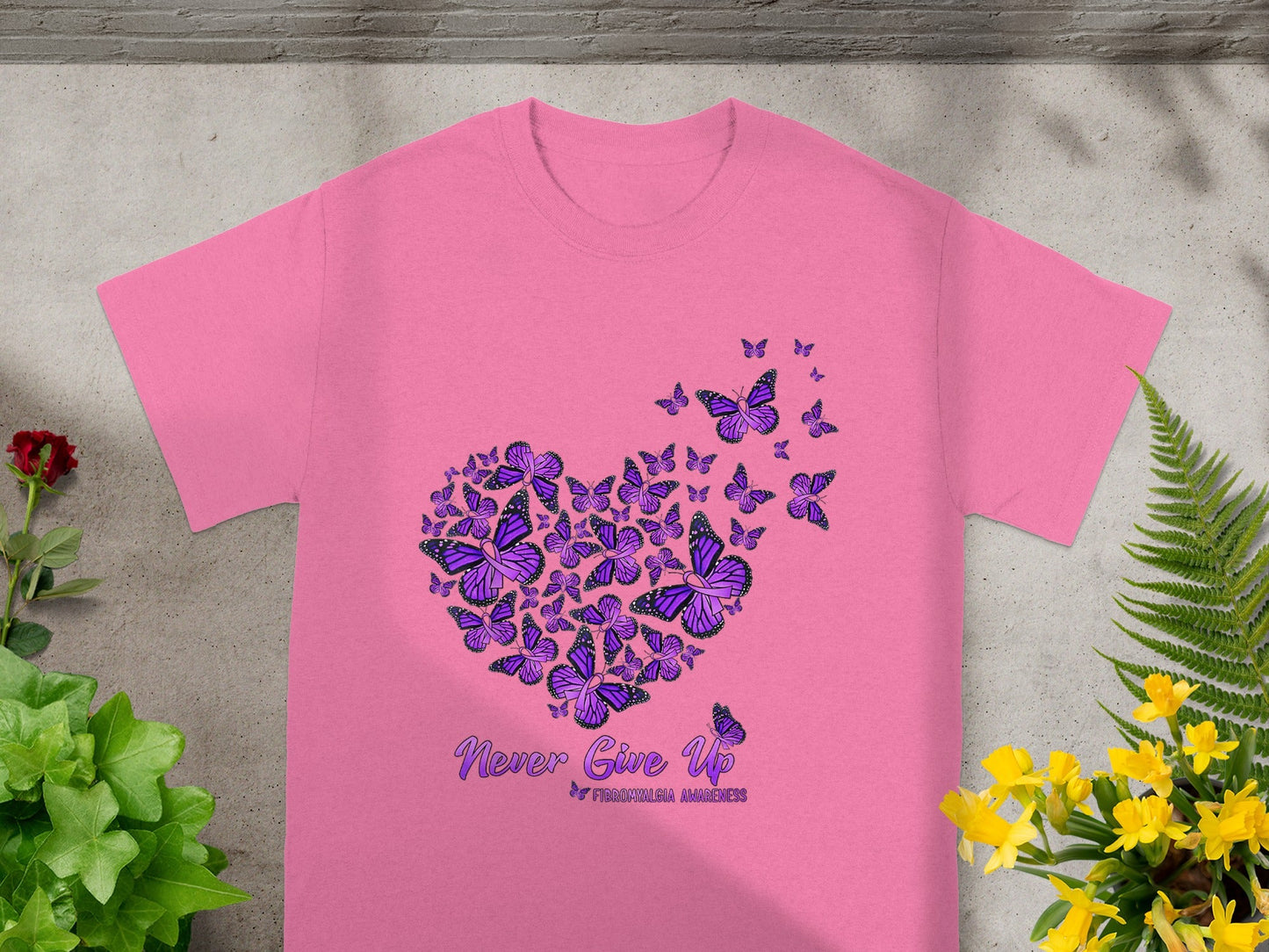 Never Give Up Purple Butterfly T-Shirt for Inspiration