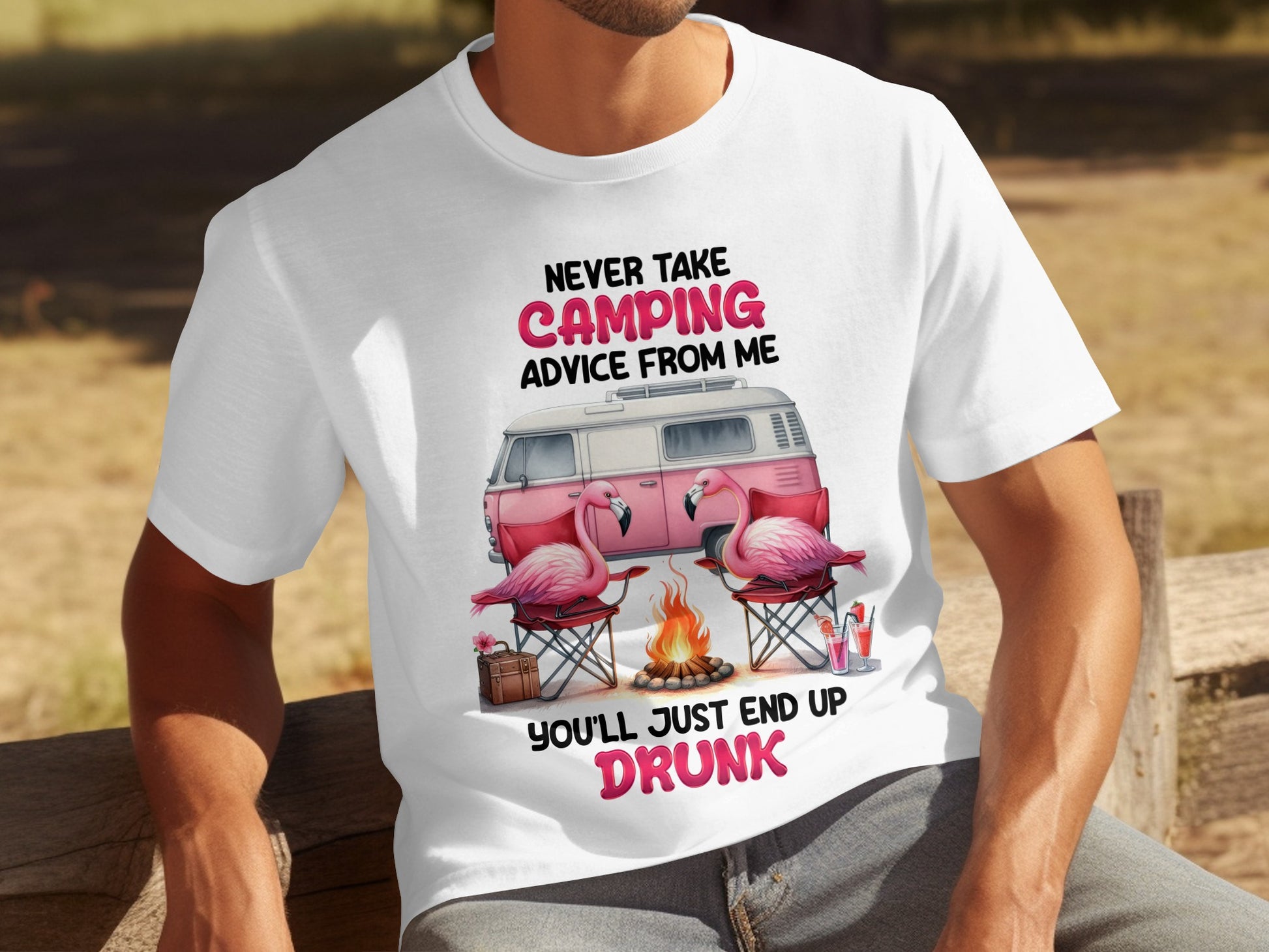 Funny Camping Advice Flamingo Graphic T-Shirt
