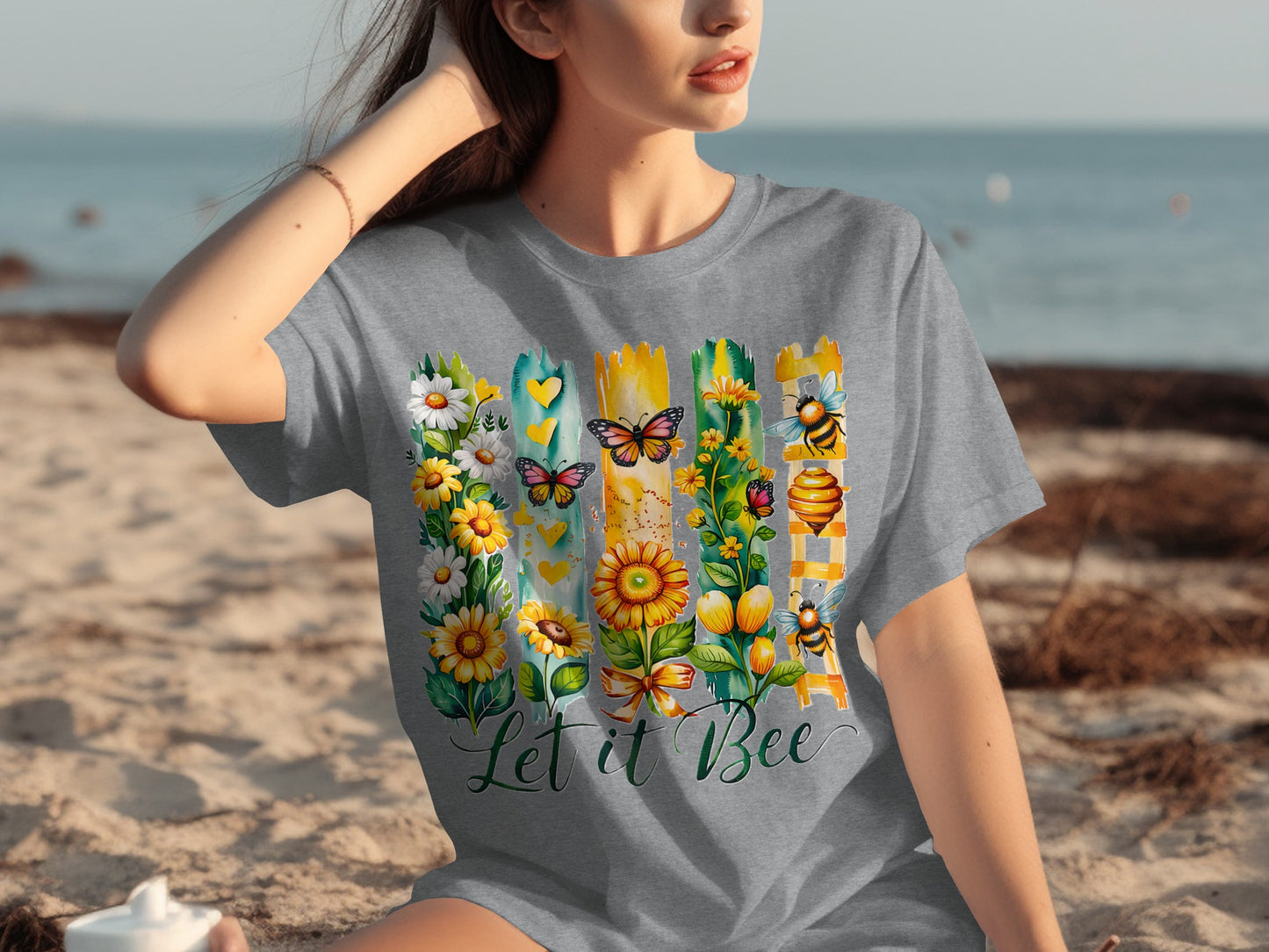 Colorful Let It Bee Design with Bees and Flowers Shirt