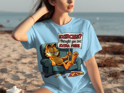 Funny Garfield Exercise Extra Fries T-Shirt