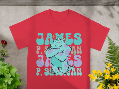 Red t-shirt with Sully from Monsters, Inc. and "James P. Sullivan" text.