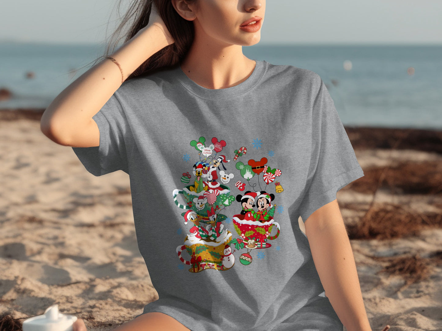 Festive Disney Characters Graphic Tee Christmas Shirt
