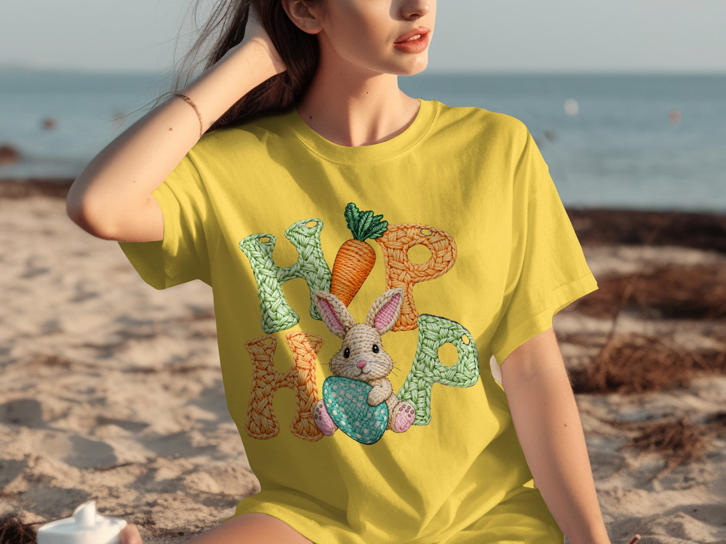 Cute Hip Hop Easter Bunny Graphic Yellow Shirt