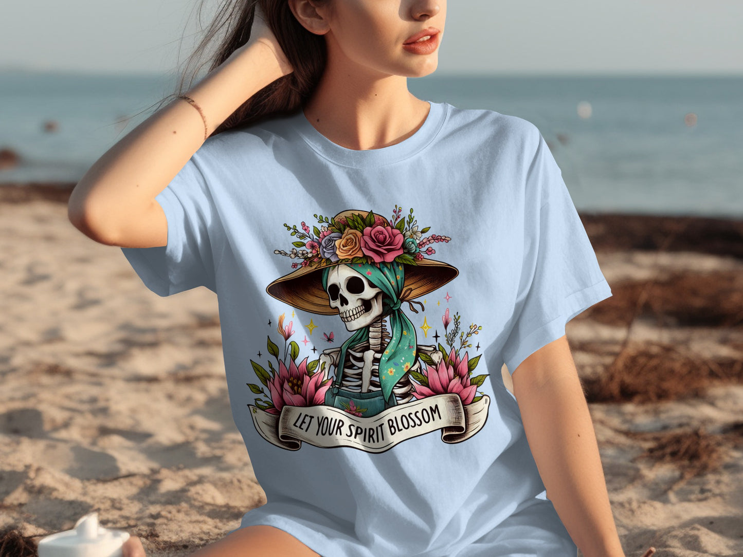 Let Your Spirit Blossom Skull Graphic T-shirt