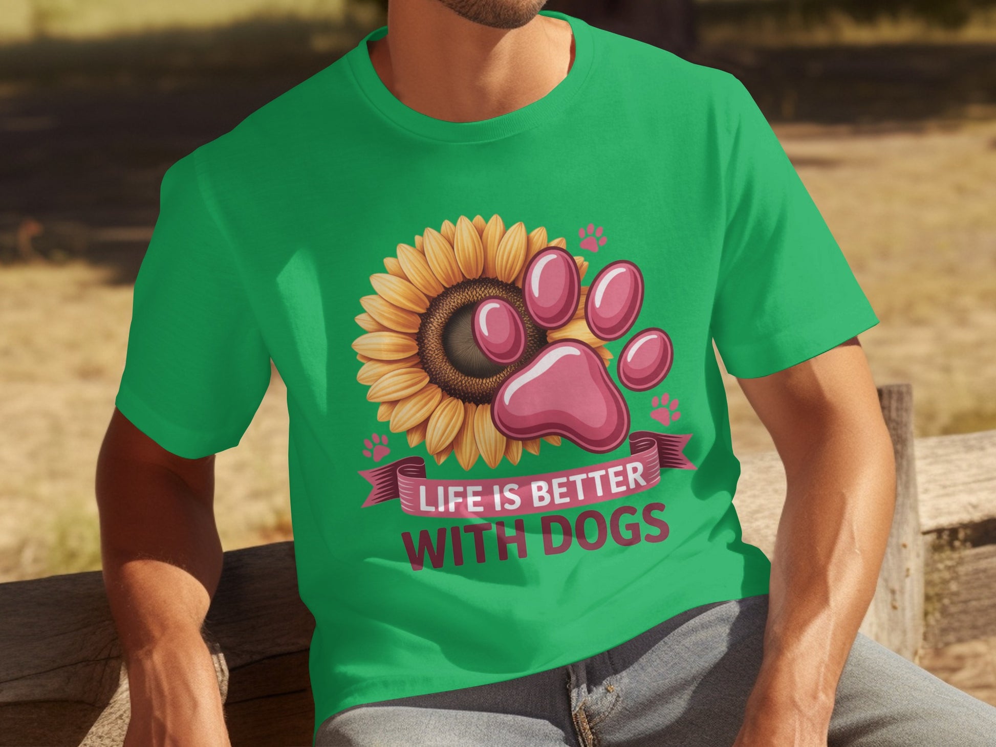 Life Is Better With Dogs Sunflower Paw Print Shirt