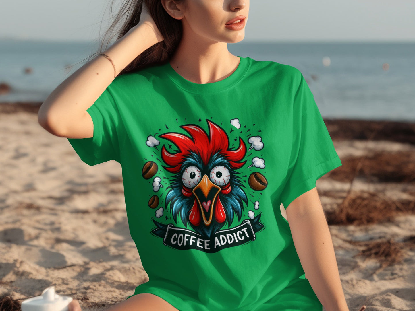 Eye-Popping Coffee Addict Chicken Graphic T-shirt