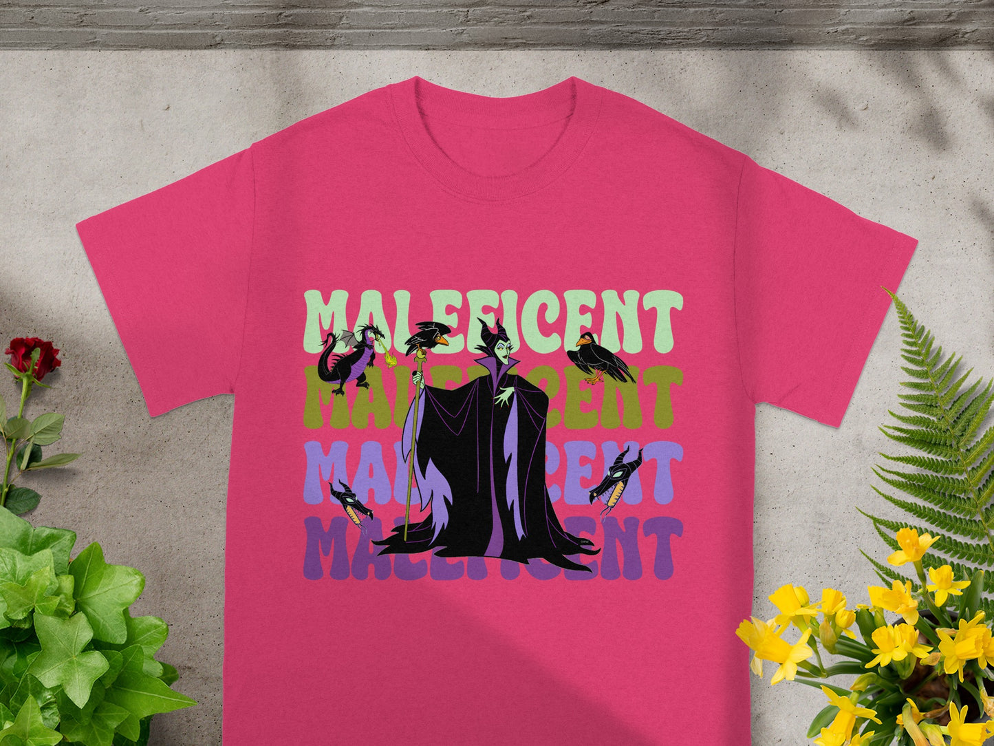 Maleficent graphic t-shirt with text reading "Maleficent".