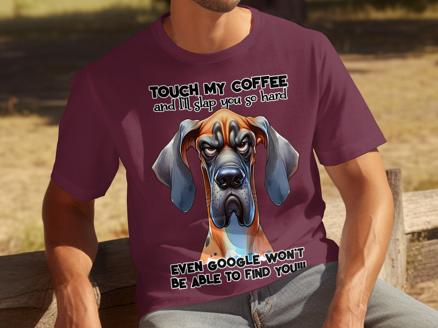 Touch My Coffee Dog T-shirt with Funny Text Design