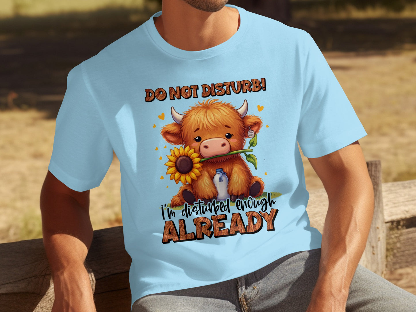 Do Not Disturb Cow with Sunflower Graphic T-shirt