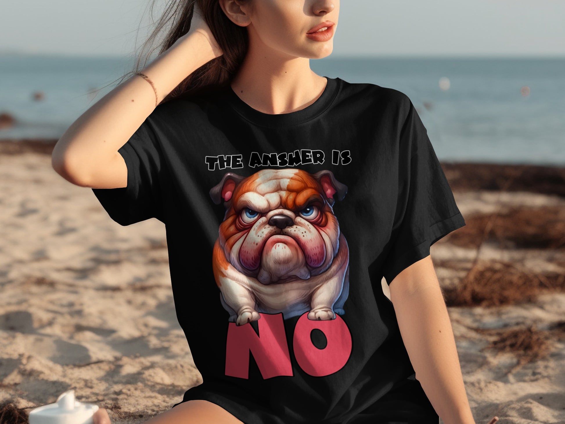 The Answer Is No With Bulldog Cartoon Art T-Shirt