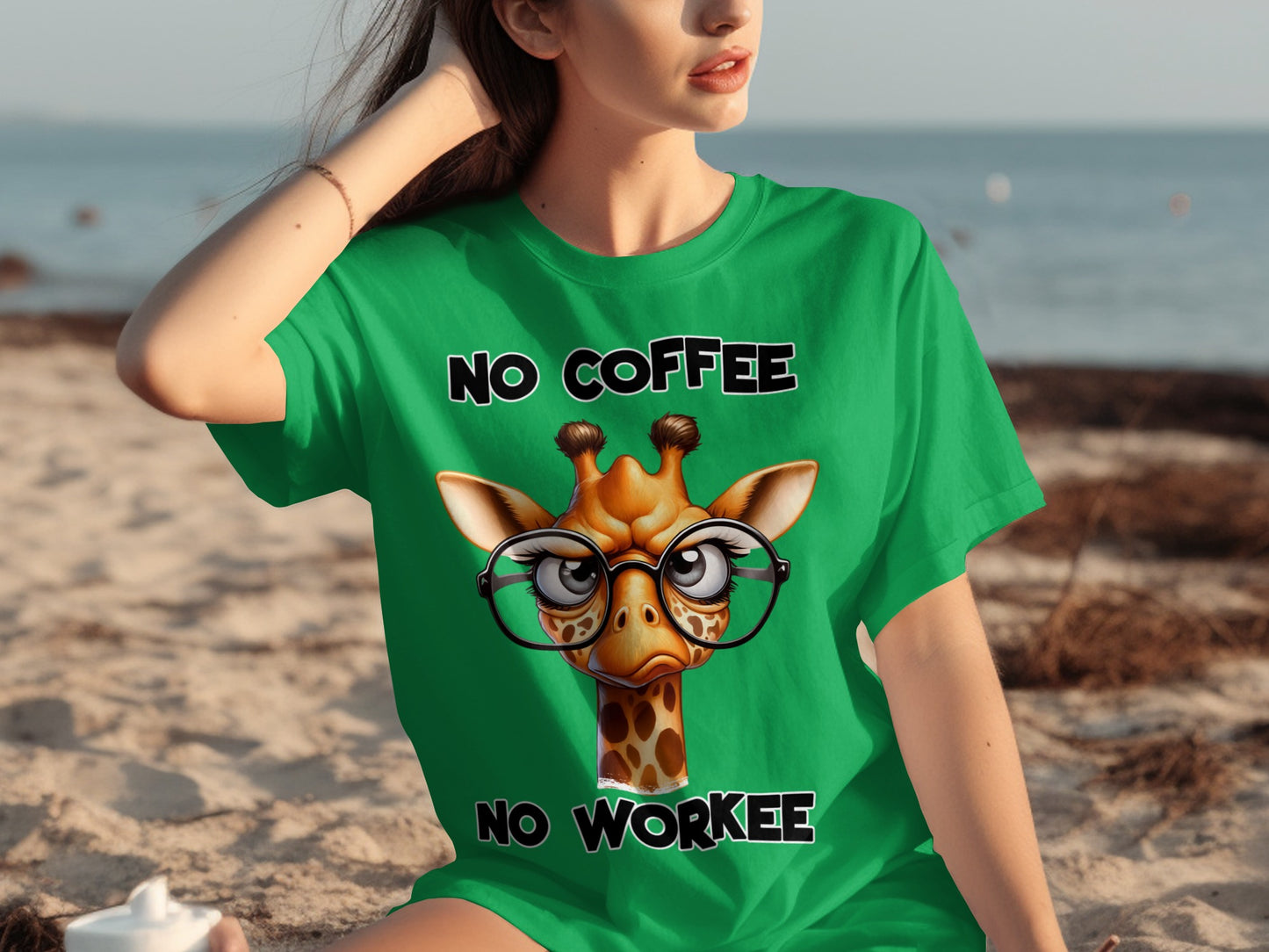 No Coffee No Workee Funny Giraffe Graphic T-Shirt