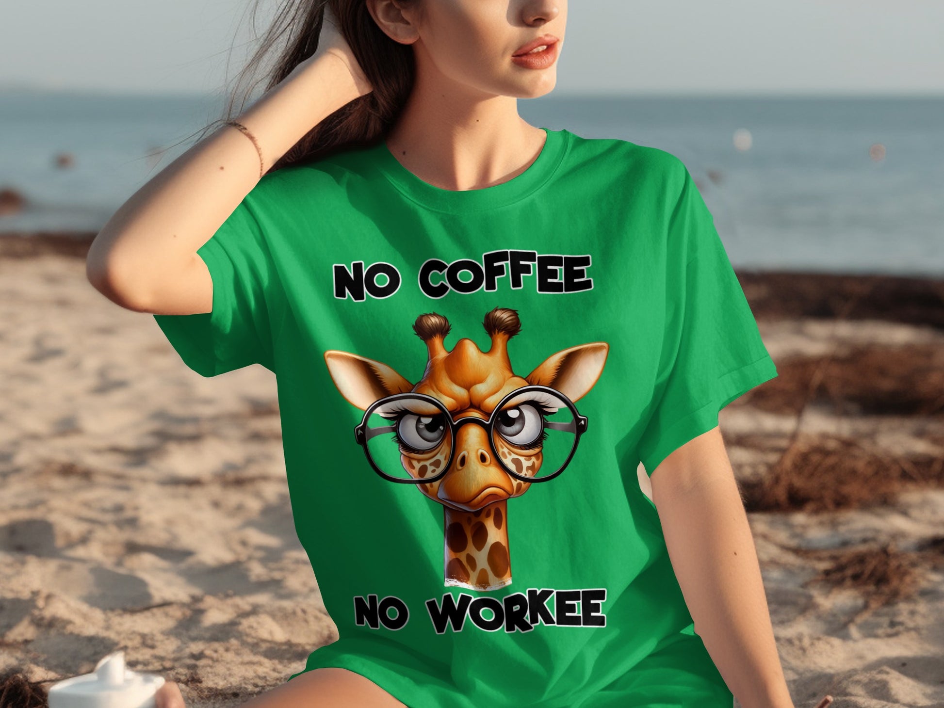 No Coffee No Workee Funny Giraffe Graphic T-Shirt