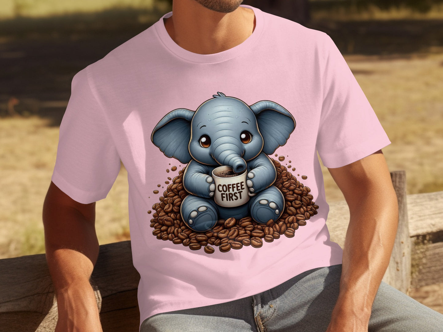 Cute Elephant Holding Coffee First T-Shirt for Coffee Lovers