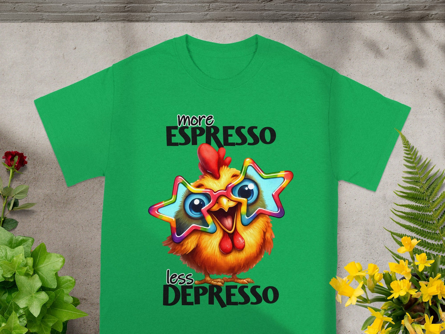 More Espresso Less Depresso Star Glasses Chicken Shirt