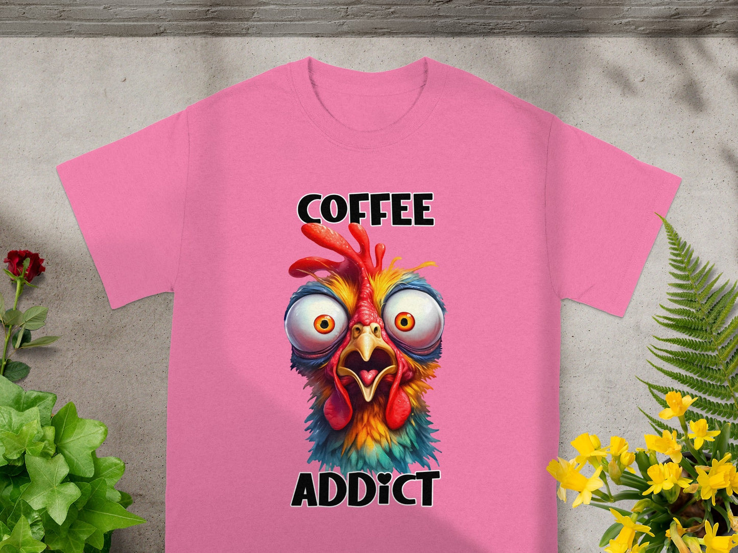 Funny Coffee Addict Rooster Graphic Unisex T-Shirt