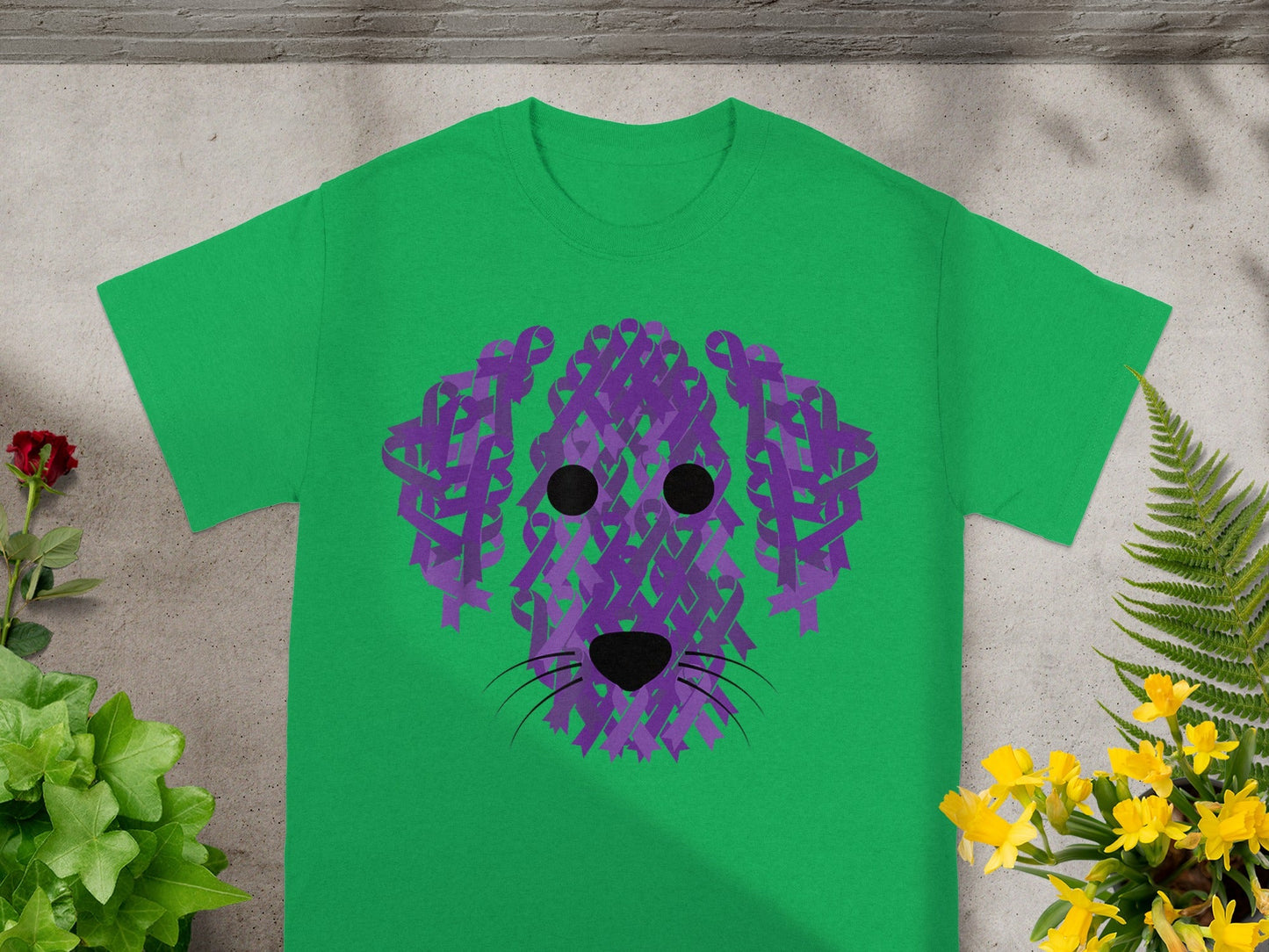 Green T-Shirt with Stylish Purple Dog Face Design