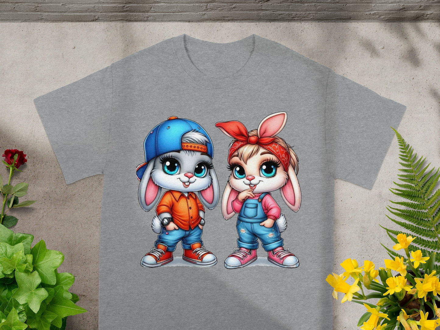 Playful Street Style Bunny Duo T-Shirt