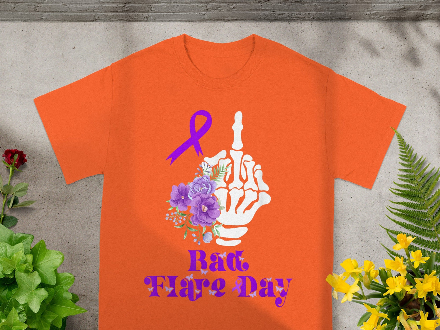 Bad Flare Day Shirt with Skeleton Hand and Ribbon Design