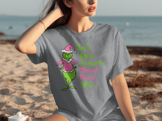 Fun Holiday Grinch Rock Paper Scissors Graphic T-shirt