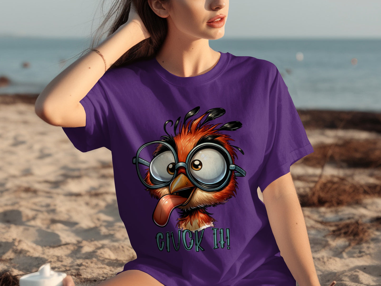 Funny Cartoon Bird with Glasses Purple Shirt