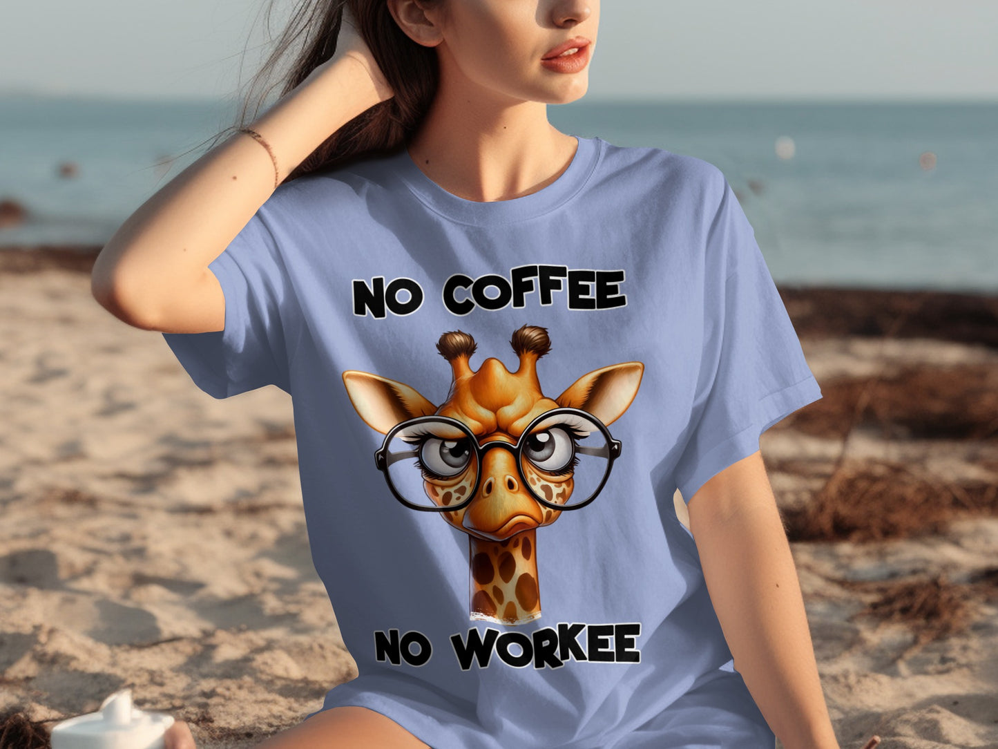 No Coffee No Workee Cute Funny Giraffe T-Shirt