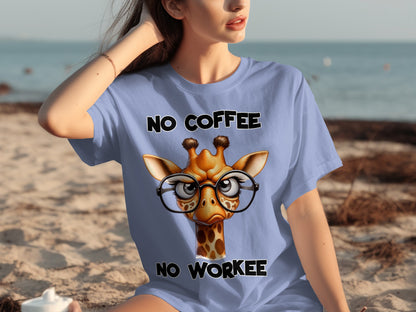 No Coffee No Workee Cute Funny Giraffe T-Shirt