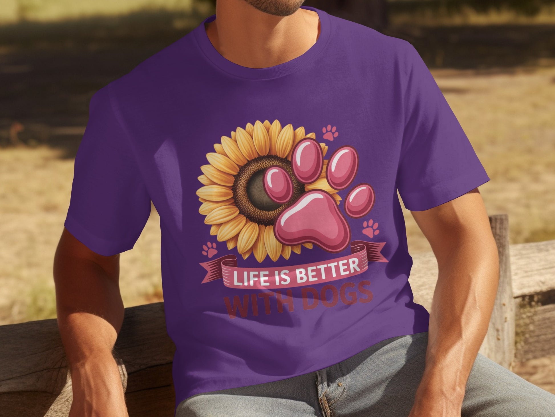 Sunflower and Pink Paw Life is Better With Dogs shirt