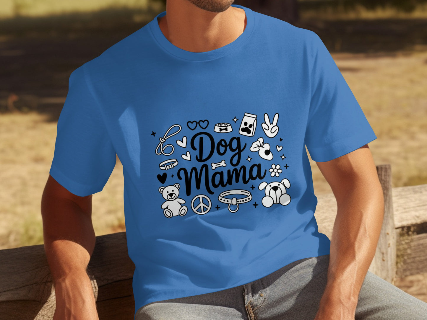 Blue T-Shirt with Dog Mama Graphic Design Shirt
