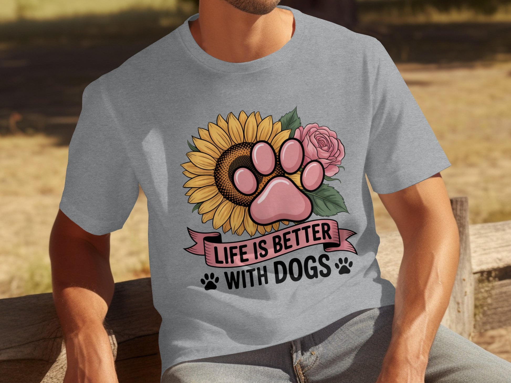 Life is Better with Dogs Sunflower Design Shirt