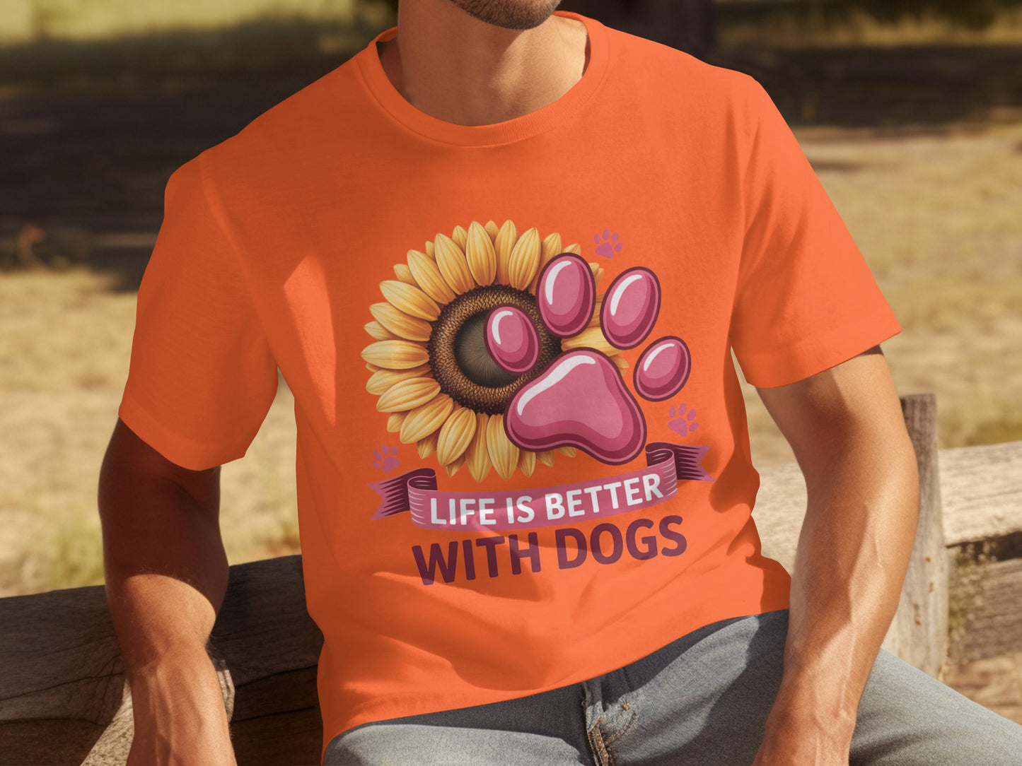 Life Is Better With Dogs Sunflower Paw Print Shirt