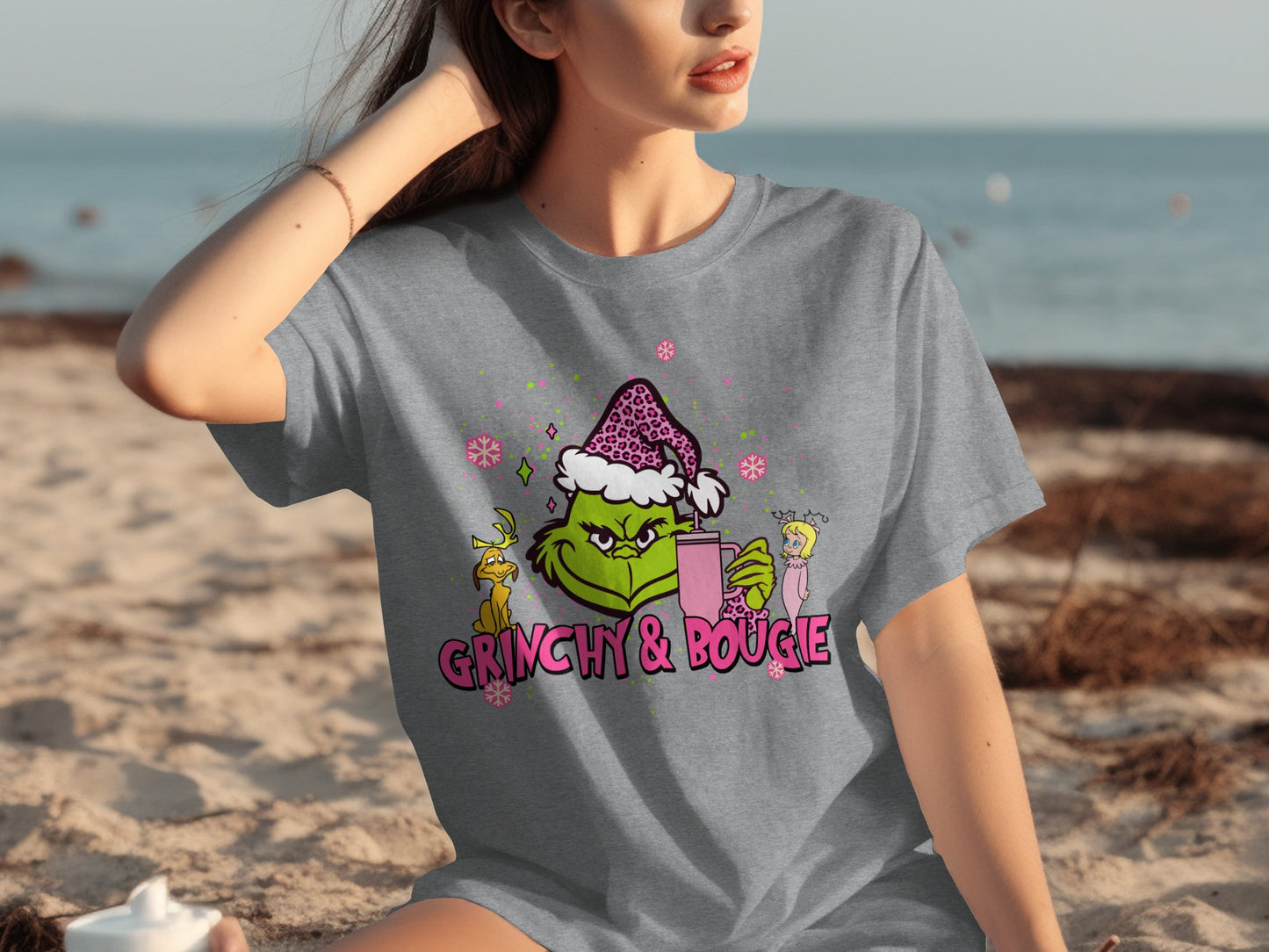 Grinchy and Bougie Graphic Tee with Festive Holiday Style