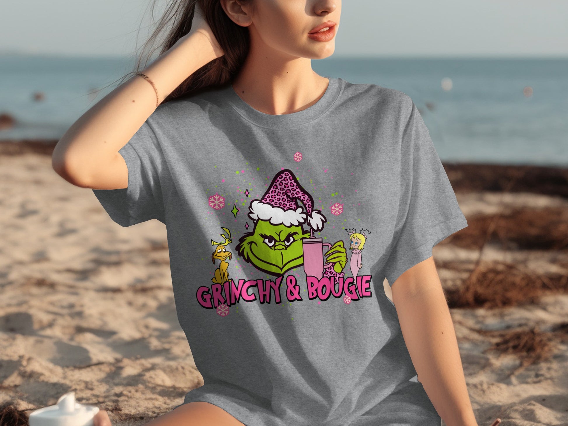 Grinchy and Bougie Graphic Tee with Festive Holiday Style