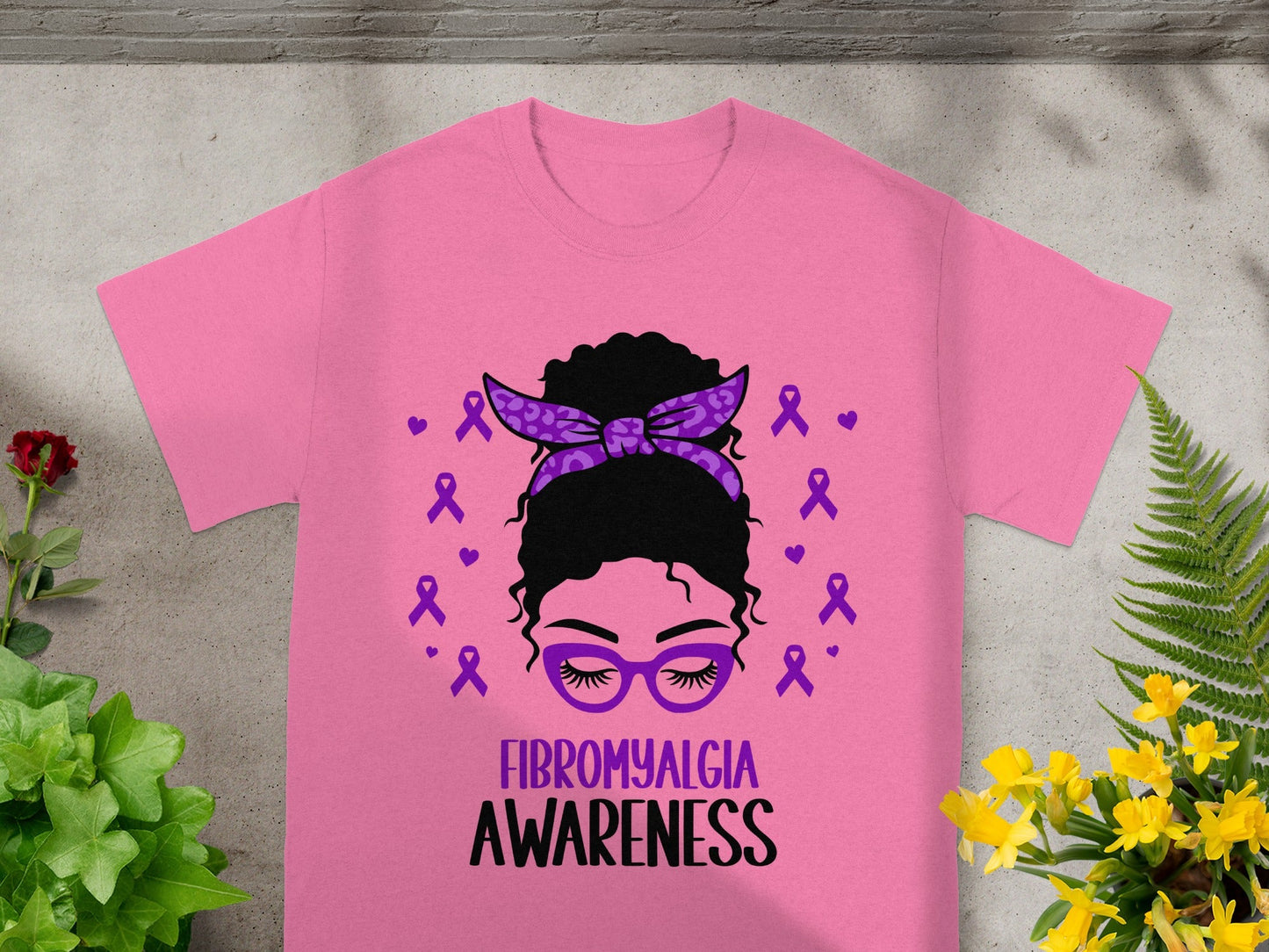 Fibromyalgia Awareness Pink Shirt with Purple Ribbons