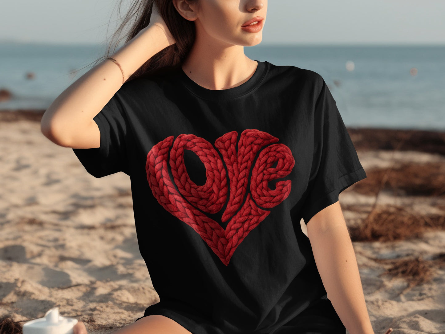 Red Love Rope Heart Design Casual T-Shirt Beachwear