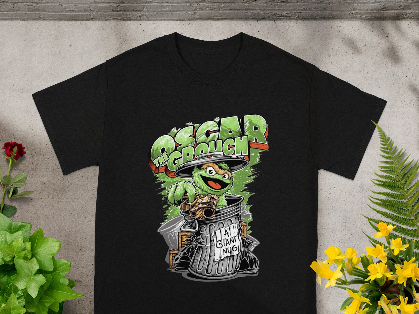 Oscar the Grouch in a trash can with "I AM A GIANT NUG" text.