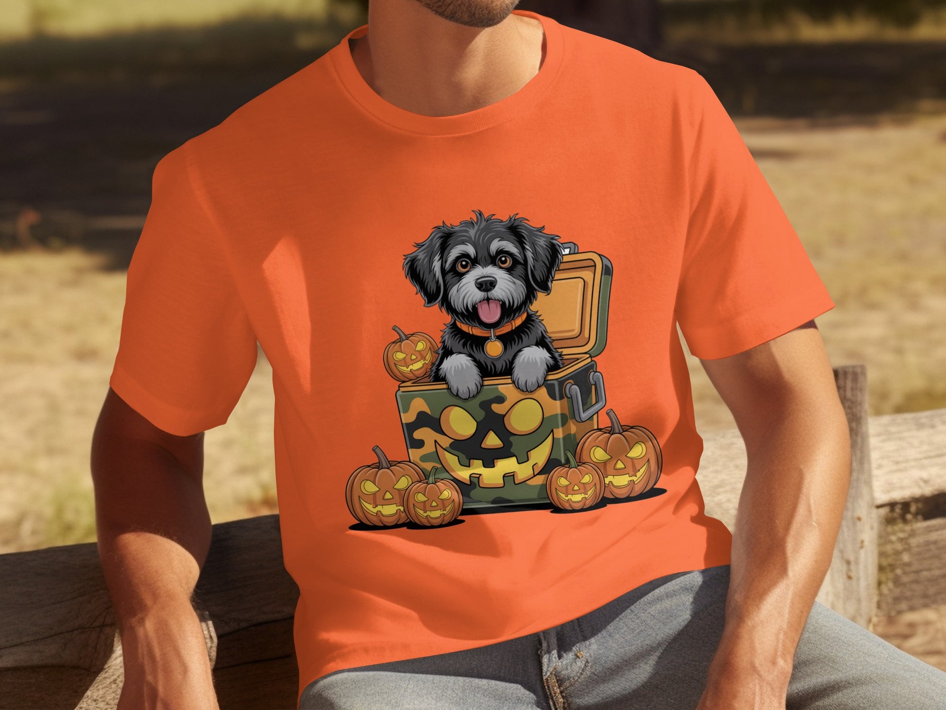 Halloween Dog in Pumpkin Box with Jack-o'-lanterns Shirt