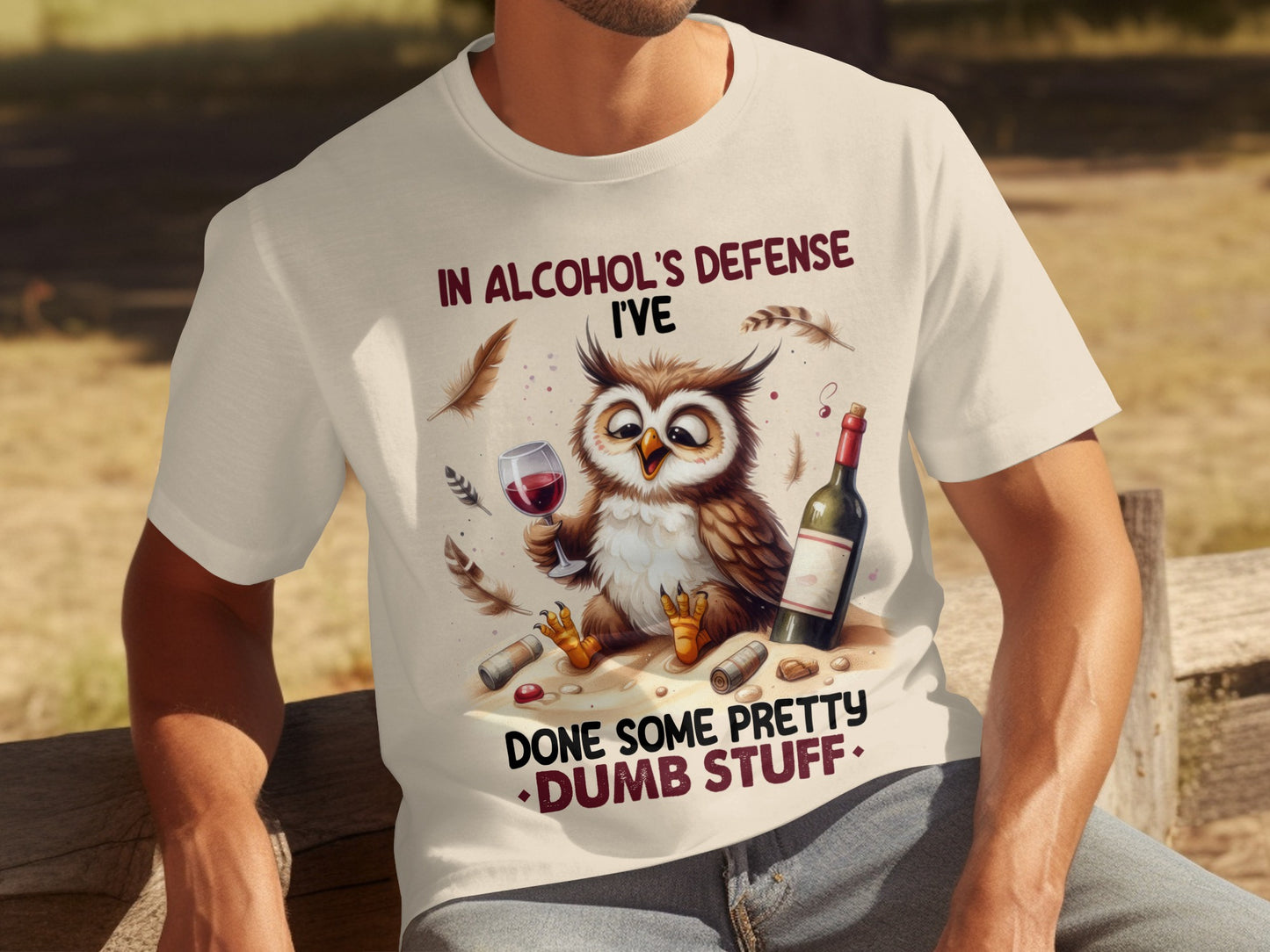 In Alcohol's Defense Funny Owl Drinking Graphic T-shirt