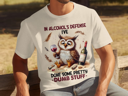 In Alcohol's Defense Funny Owl Drinking Graphic T-shirt