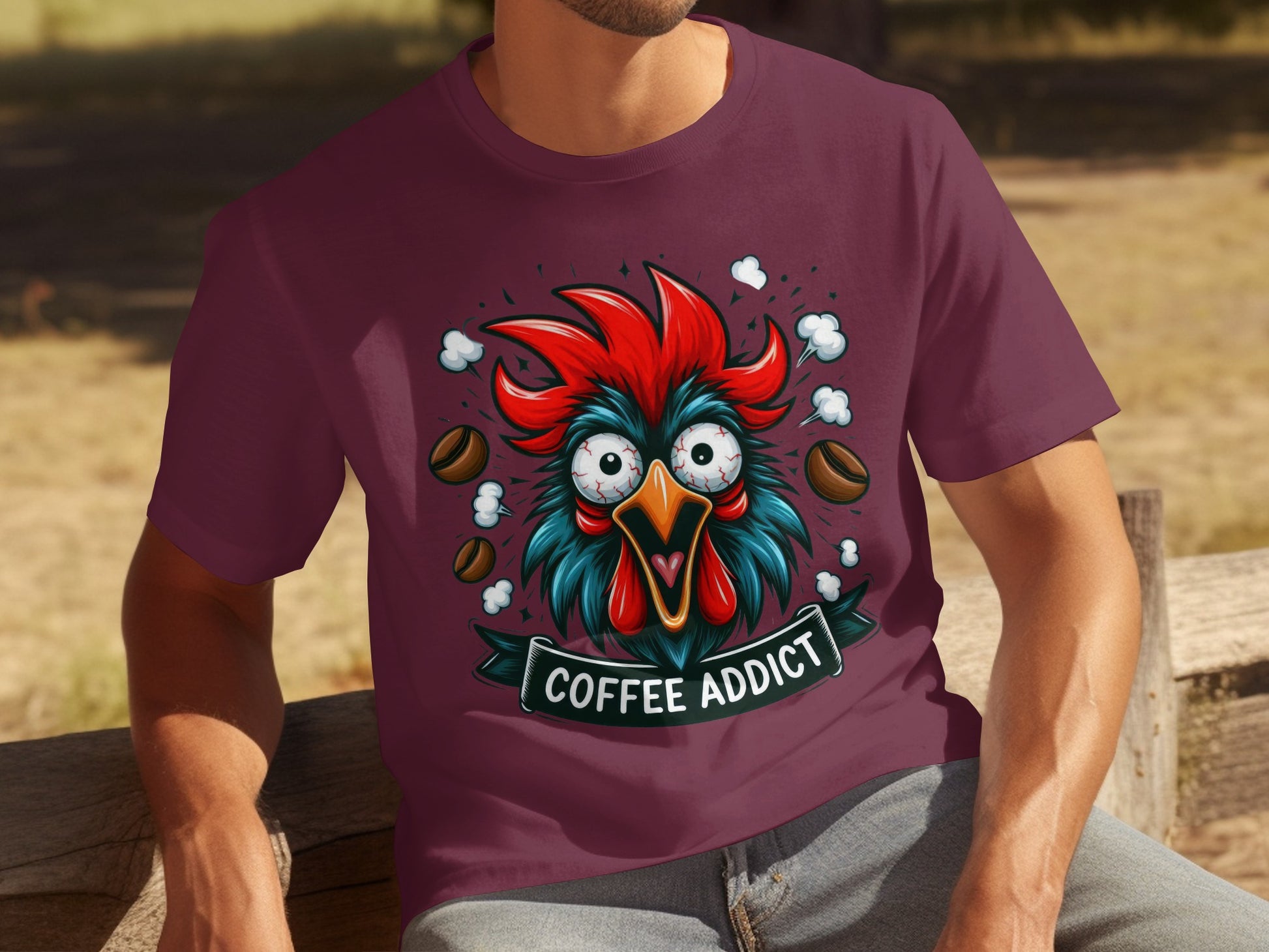 Coffee Addict Fun Rooster Graphic T-shirt