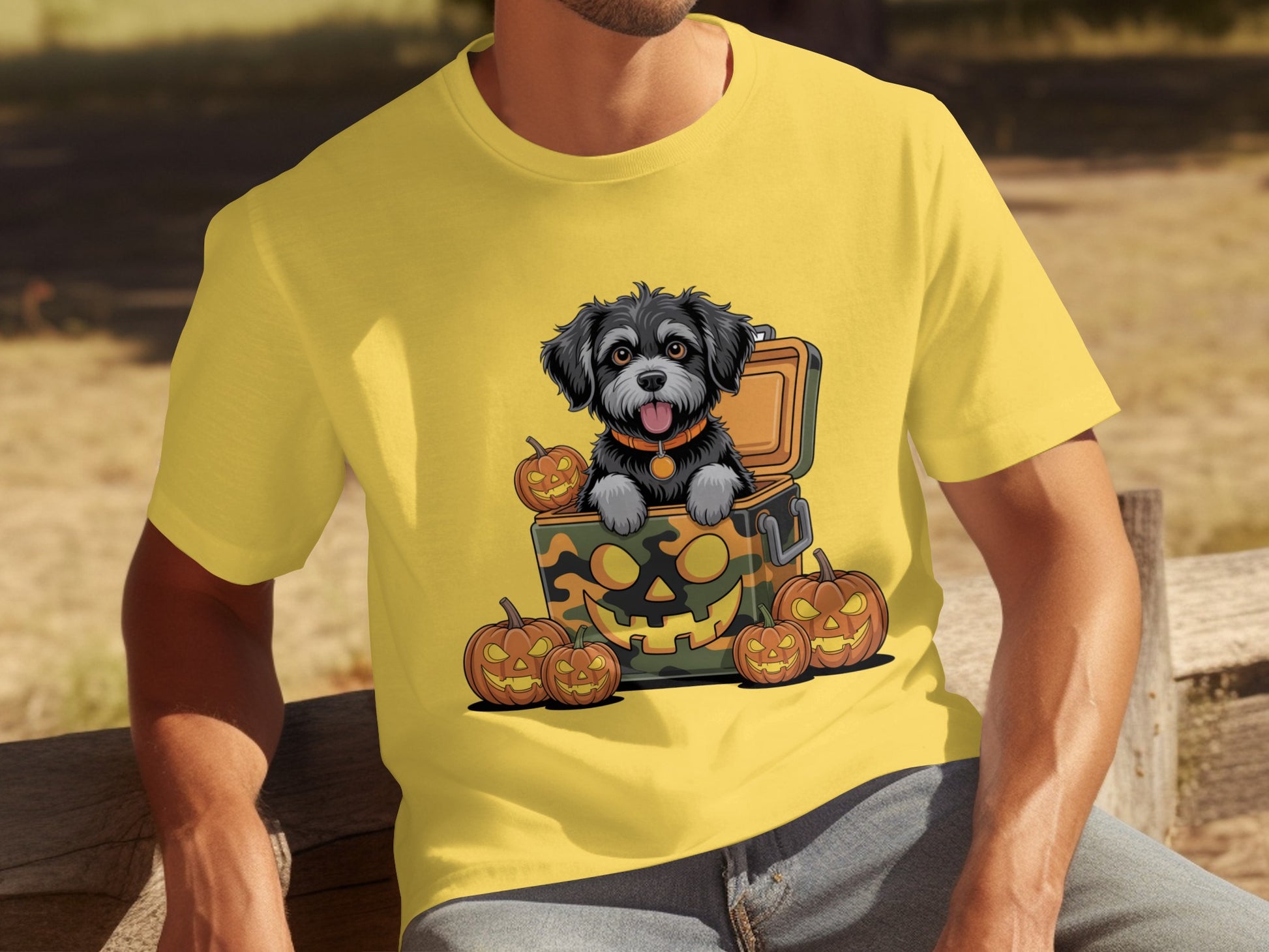 Halloween Black Dog and Pumpkins Graphic T-Shirt