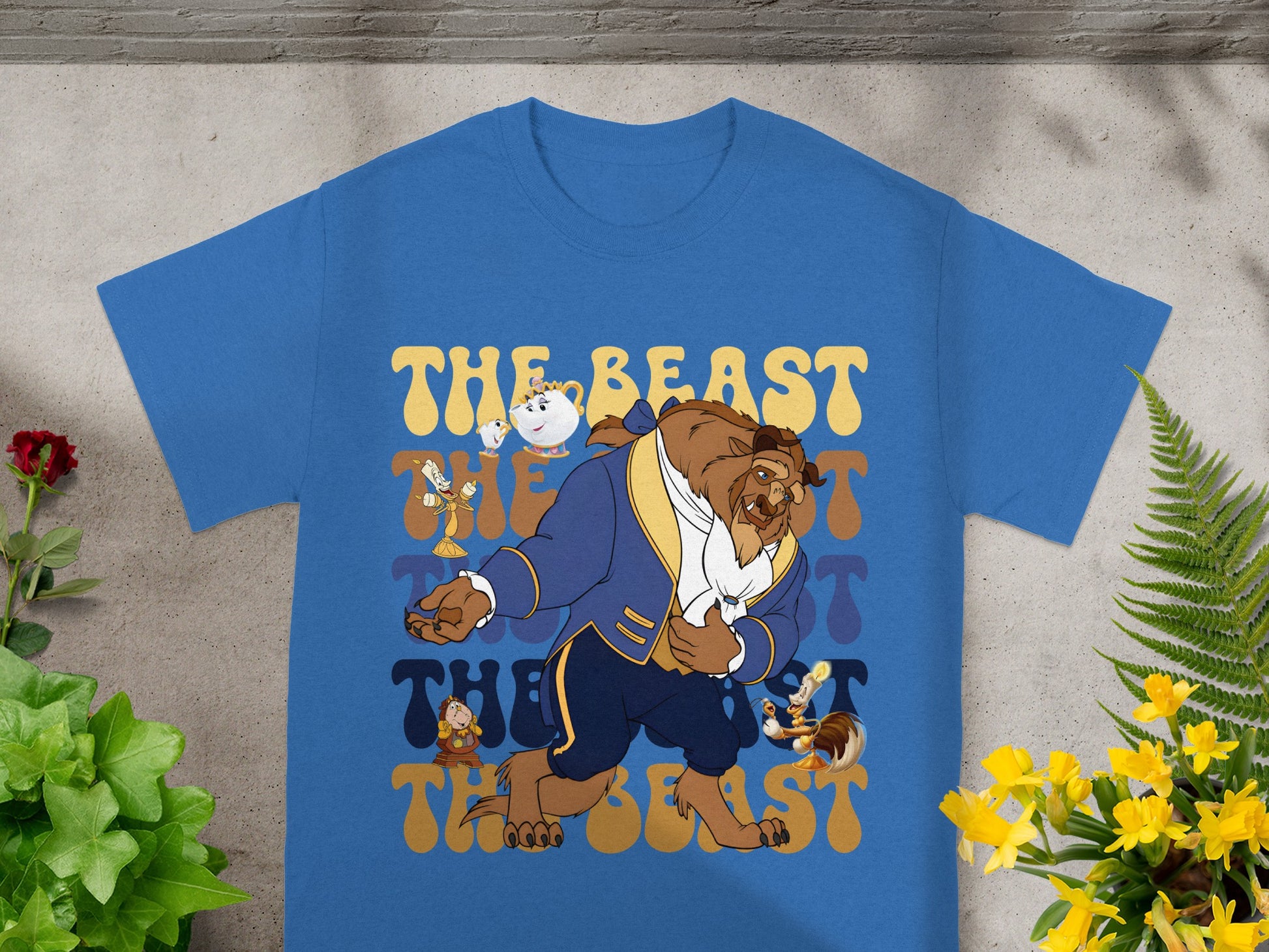 The Beast and Chip on a blue t-shirt with "The Beast" text.