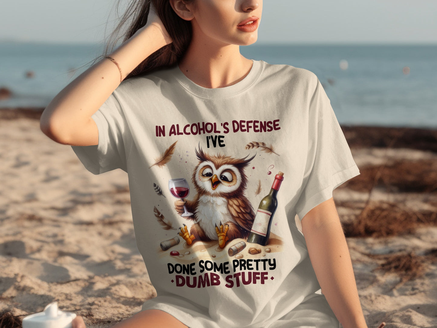 In Alcohol's Defense Funny Owl T-Shirt for Casual Wear