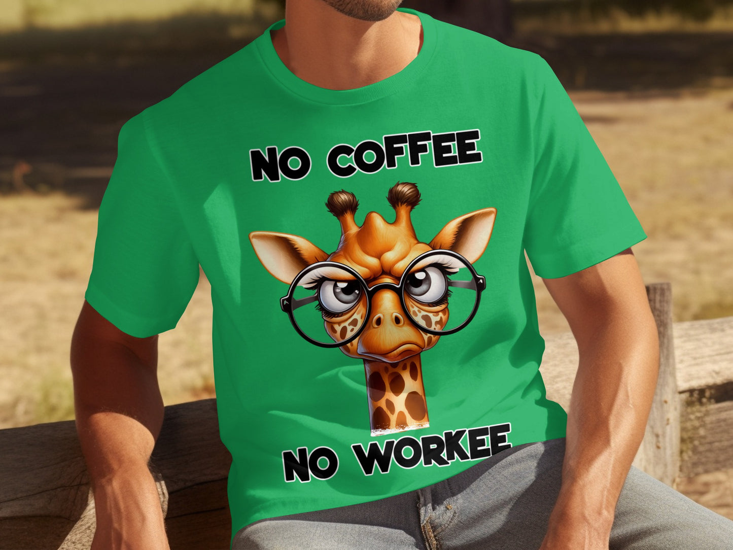 No Coffee No Workee Funny Giraffe Graphic T-Shirt