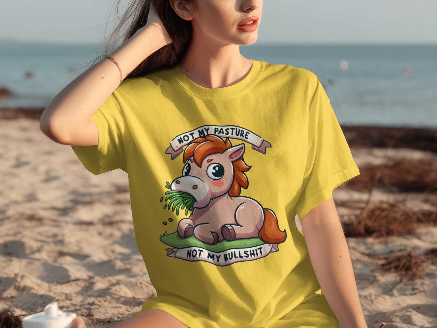 Not My Pasture Not My Bullshit Yellow Graphic T-Shirt