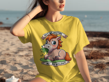 Not My Pasture Not My Bullshit Yellow Graphic T-Shirt