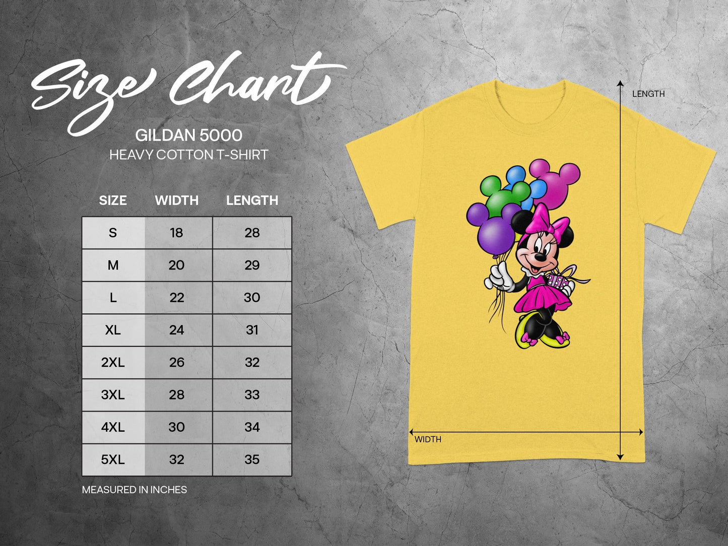 Minnie Mouse GILDAN 5000 T-SHIRT Size Chart product type