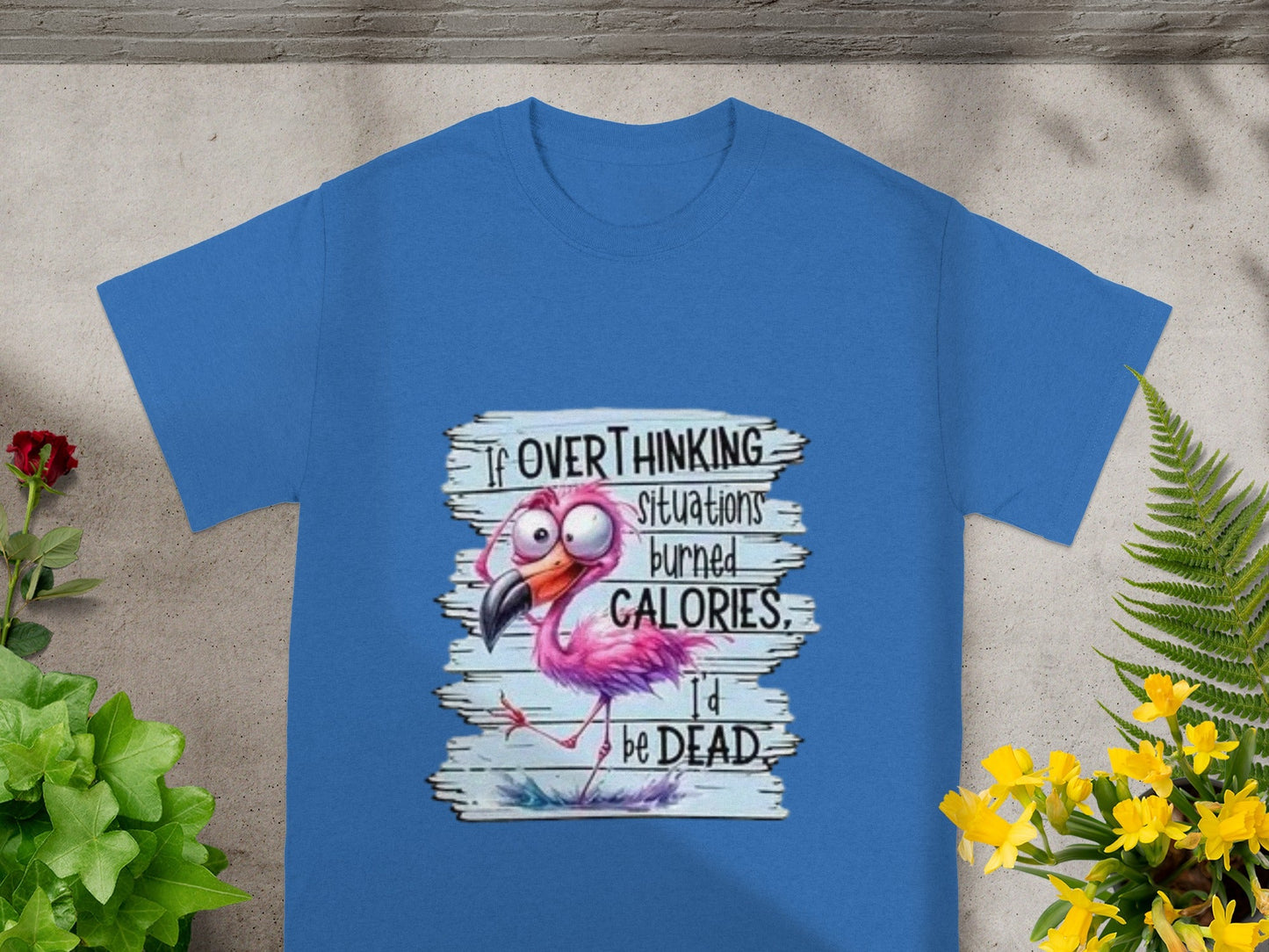 Funny Flamingo Overthinking Calories T-Shirt