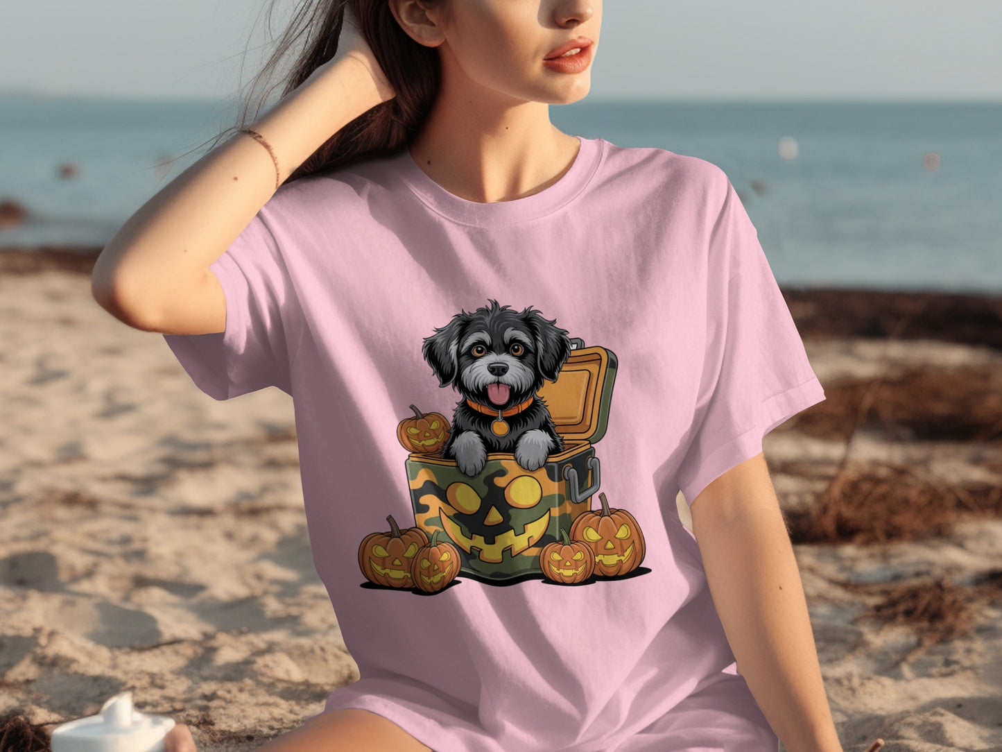 Cute Halloween Dog Cartoon with Pumpkins T-shirt