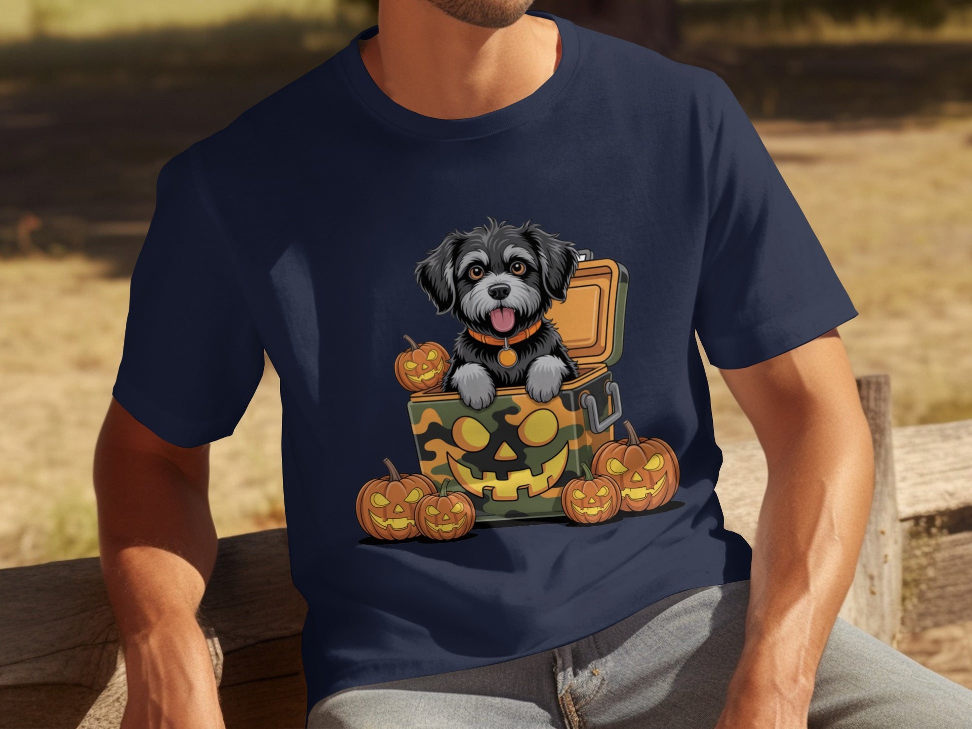Halloween Dog and Pumpkins Graphic Design T-shirt