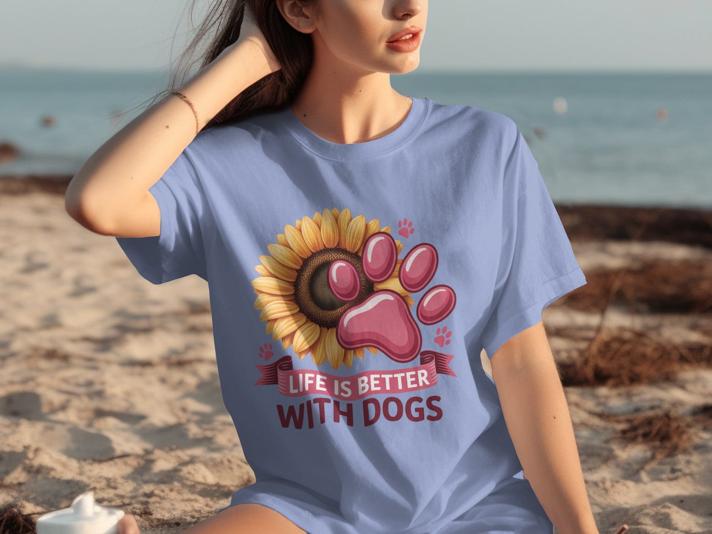Life is Better with Dogs Paw Print Sunflower Shirt